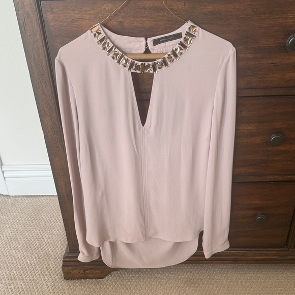 BCBGMaxAzria Tops - BCBGMaxAzria Blush Mauve Embellished Open Back Top